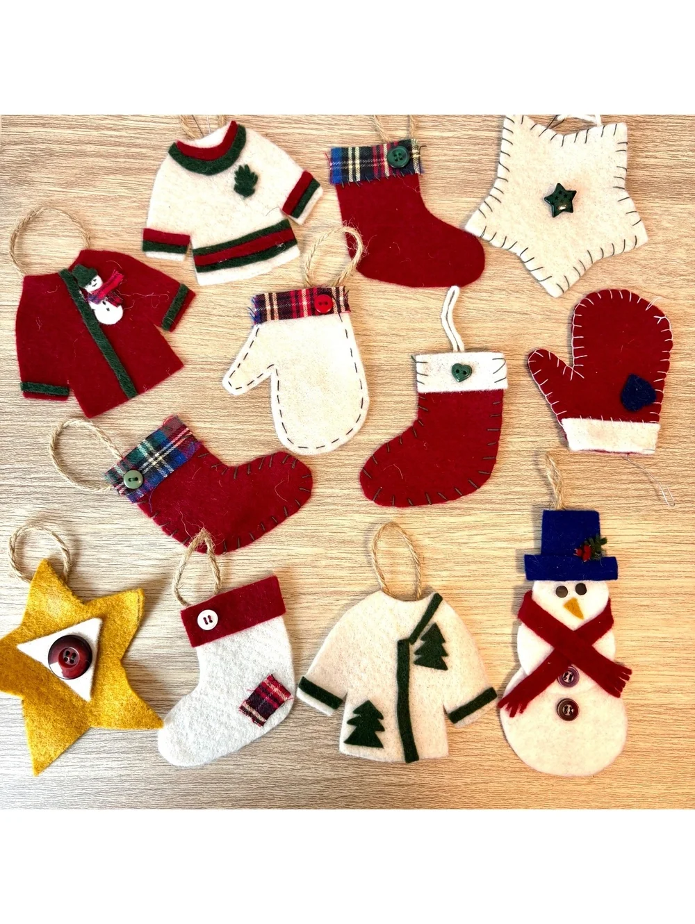 29 Handmade Felt Christmas Ornaments Vintage Style Holiday Decor Lot